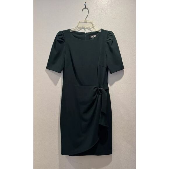 DKNY Women’s Size 4 Green Faux Wrap Dress Career Work Party Short Sleeve - Picture 1 of 11